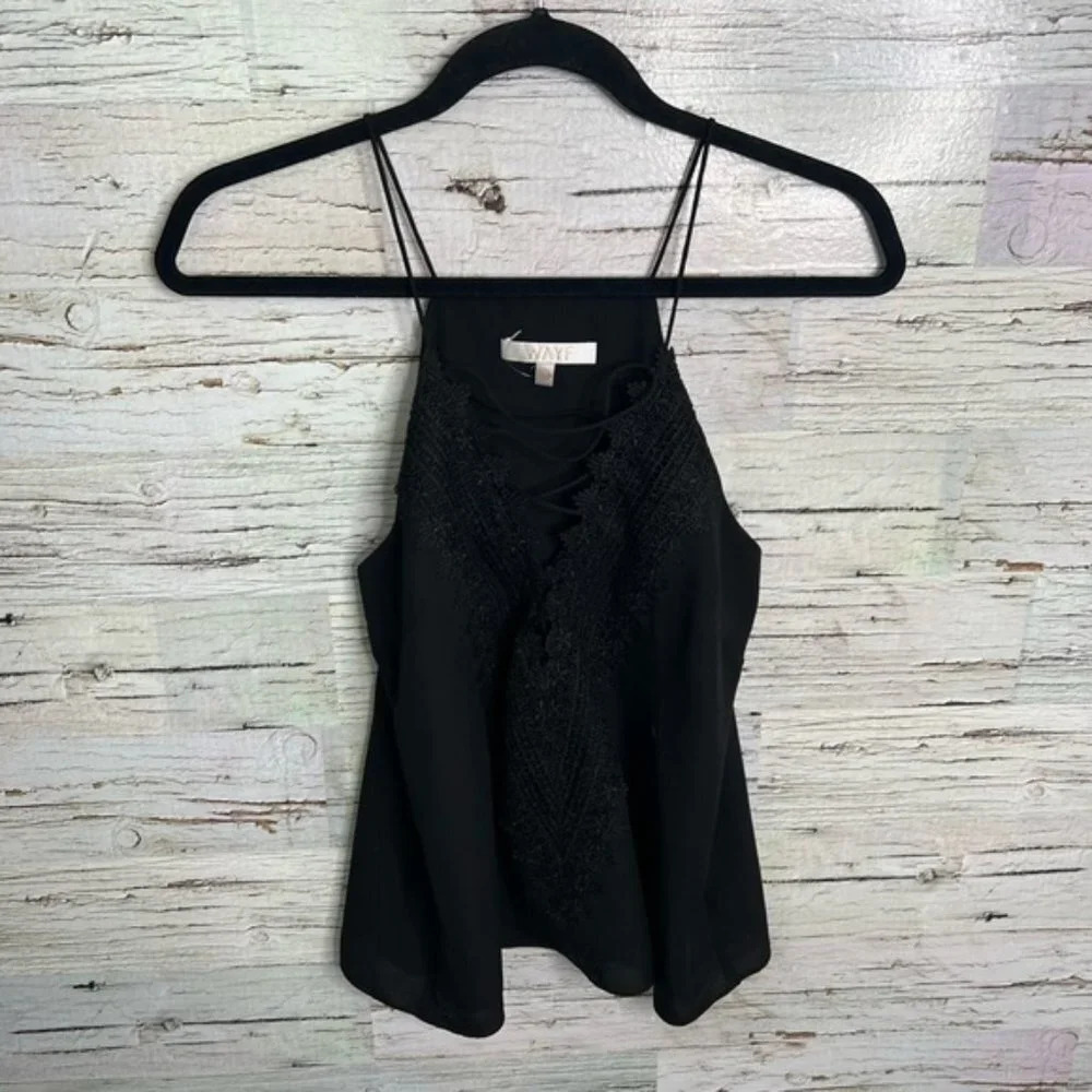 WAYF black tank top blouse lace lace  up size xs